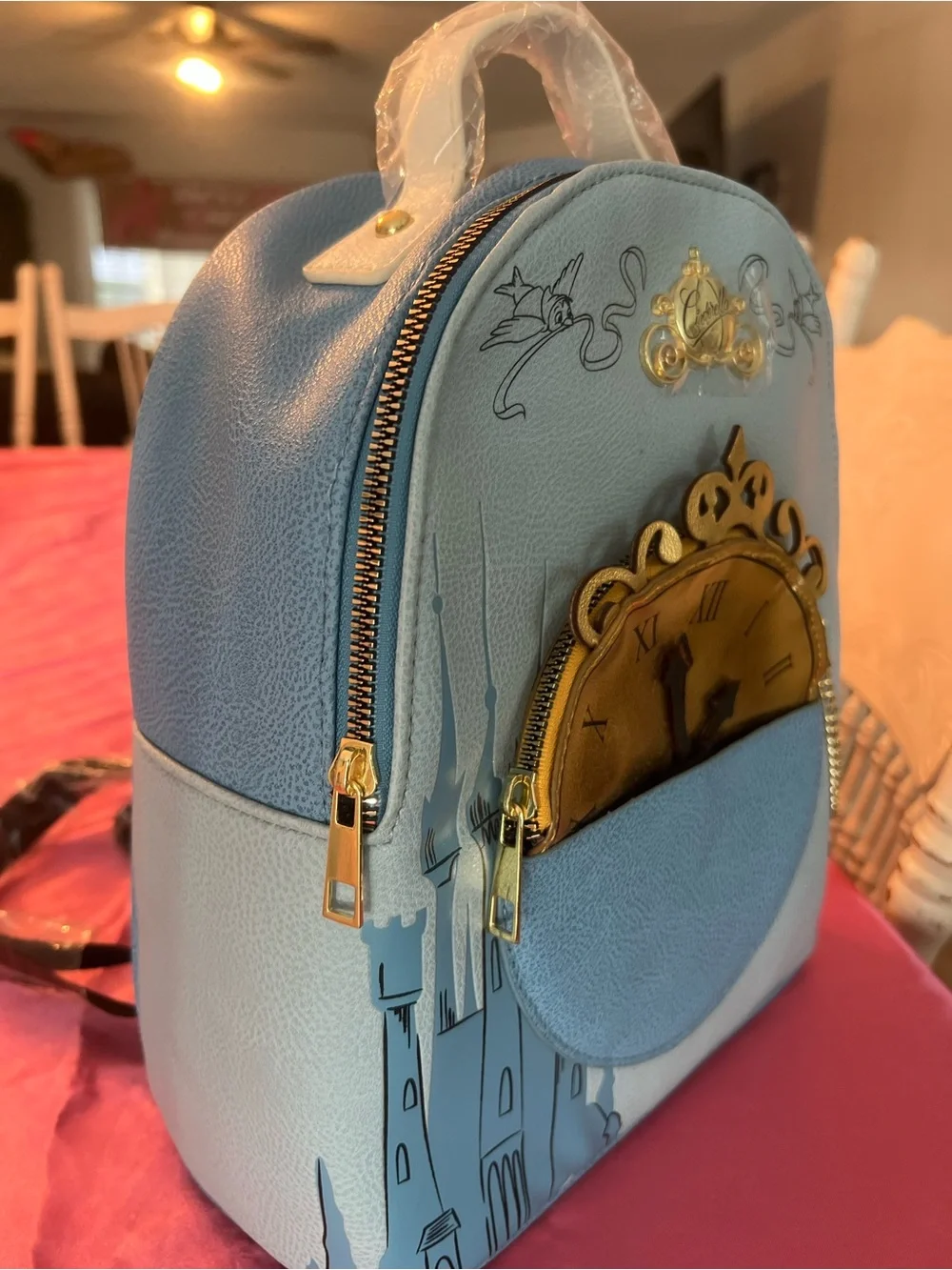 Cinderella Blue Fairy Tale Castle Clock Mini Backpack
